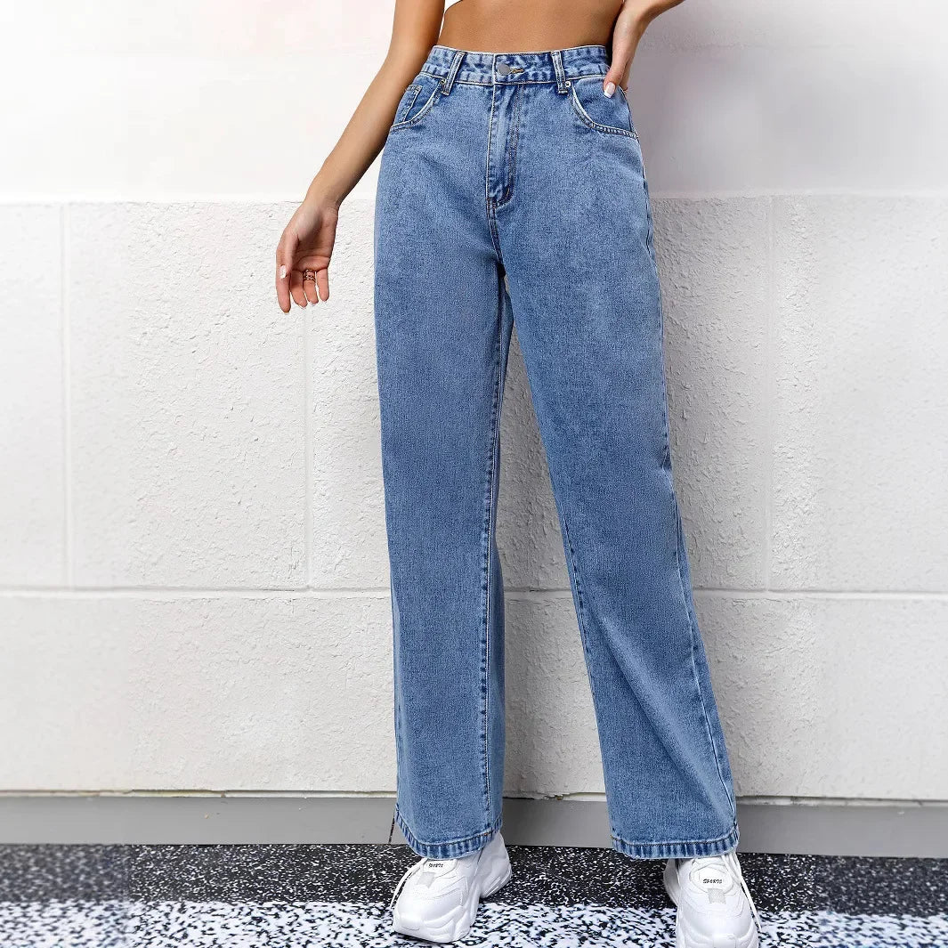 Dames Hoge Taille Denim Spijkerbroek | Modieuze Wijde Pijpen Voorjaar Zomer Herbst 3