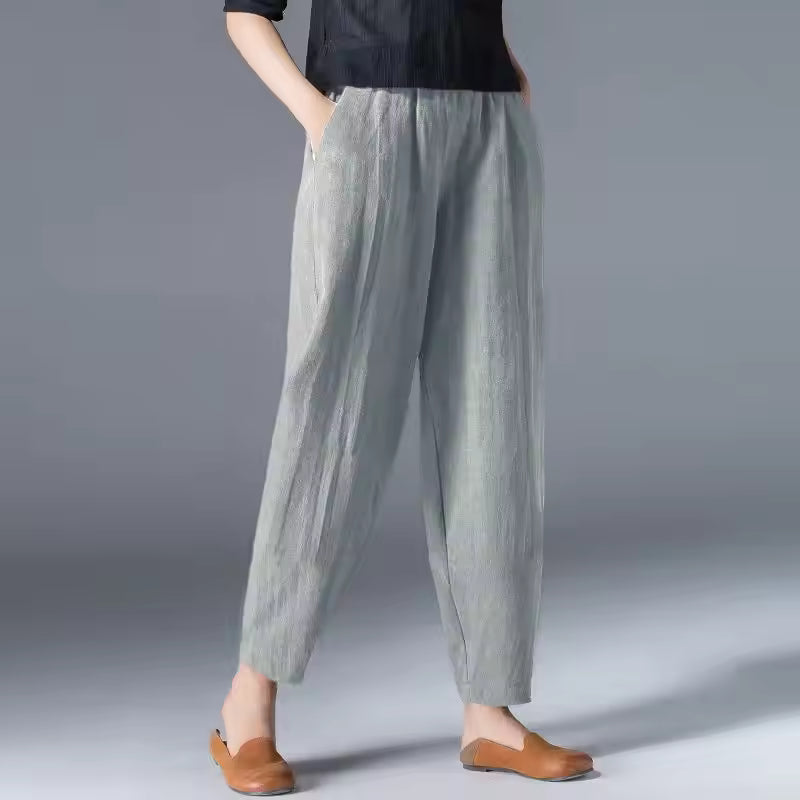 Dames Lichtgewicht Katoenen Broek | Comfortabele Relaxte Zomerbroek Met Elastische Band 10