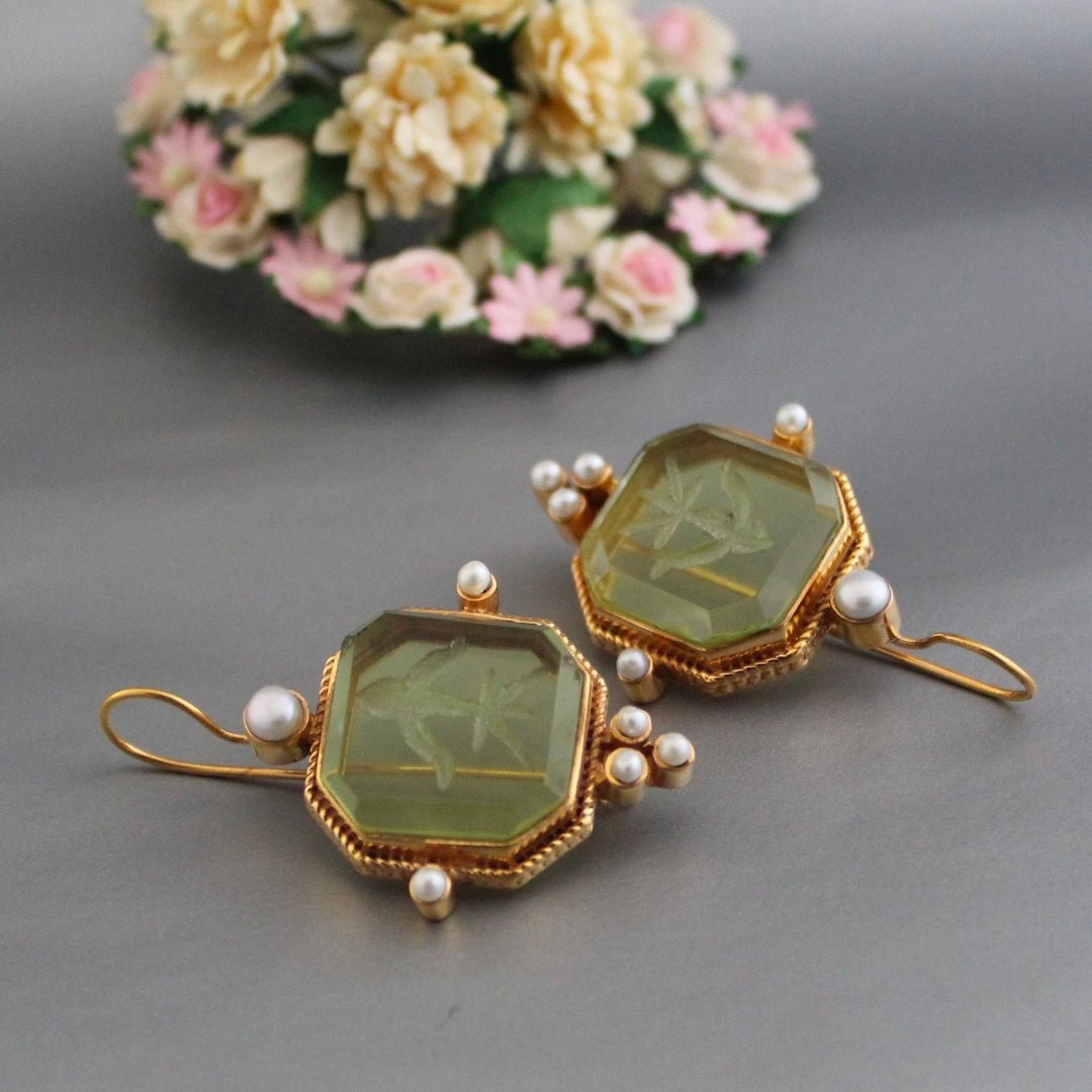 Dames Vintage Groene Parel Oorbellen | Elegante Statement Sieraden 1