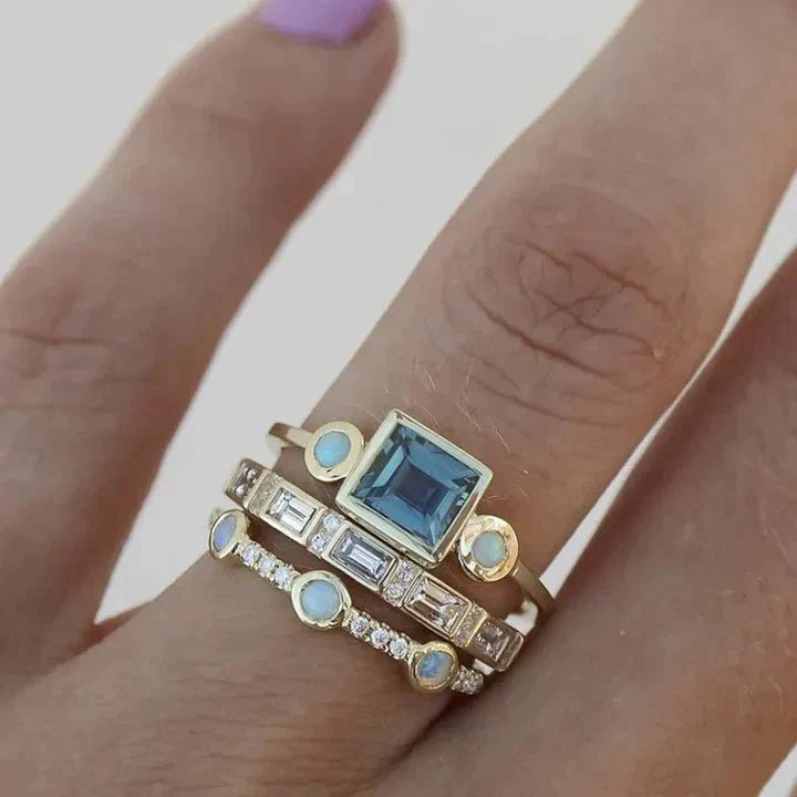 Dames Zilver Vintage Ring | Elegante Blauwe Kristallen Statement Sieraad 1