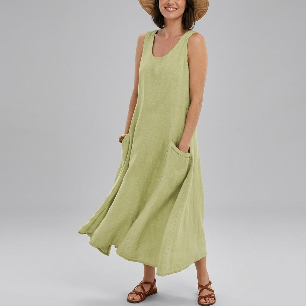 Amy | Dames Linnen Ronde Hals Jurk