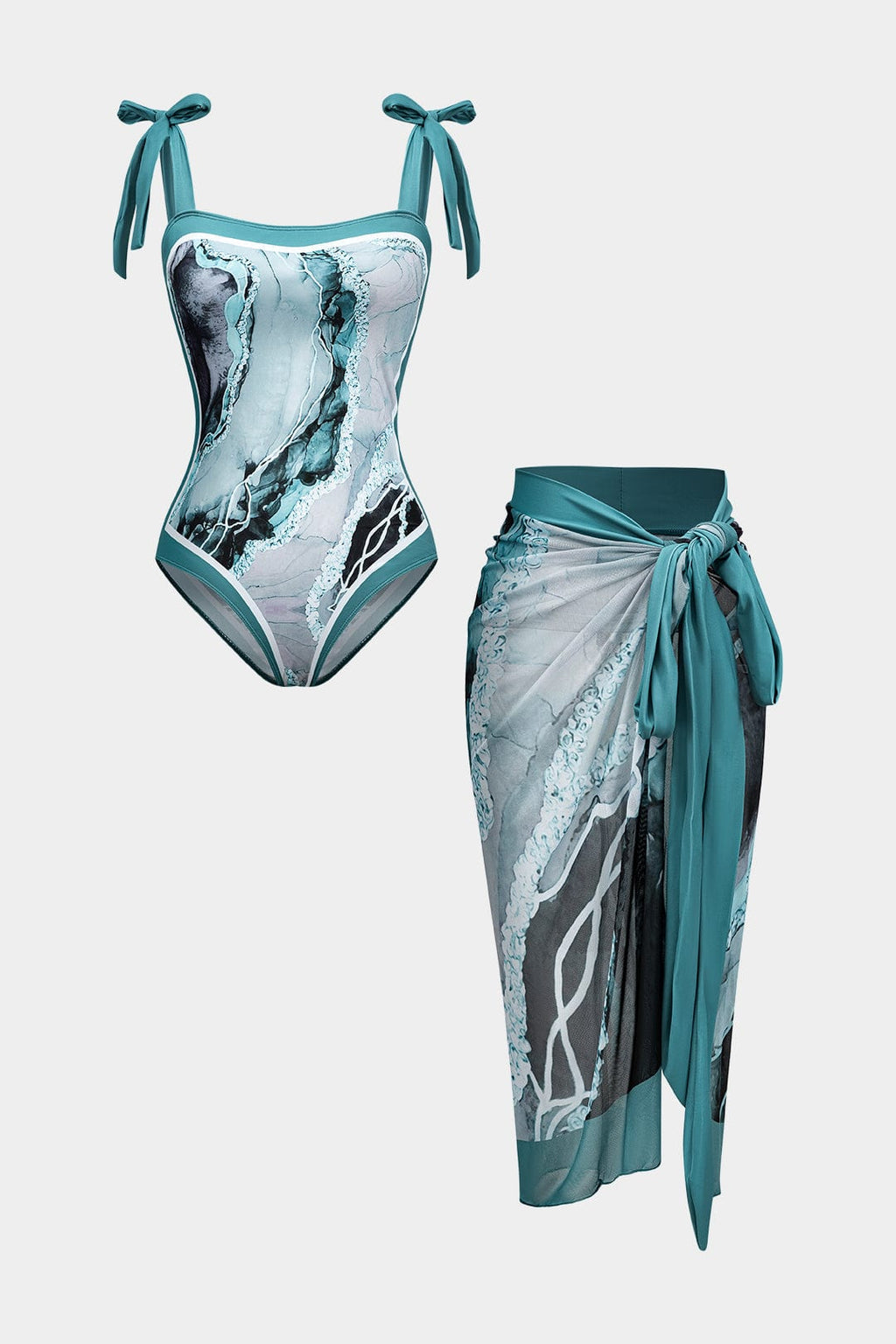 Dames Abstracte Print Badpak Set | Elegante Figuurvormende Strandoutfit met Pareo 0