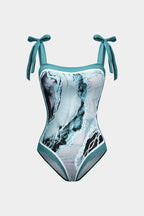 Dames Abstracte Print Badpak Set | Elegante Figuurvormende Strandoutfit met Pareo 1