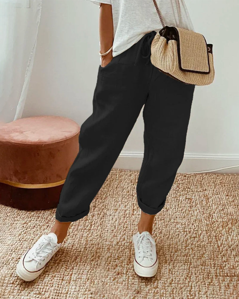 Dames Ademend Hoge Taille Broek | Elegante Zwarte Casual Broeken Met Zachte Tailleband 1
