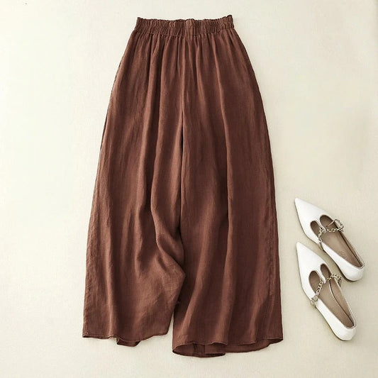Dames Ademend Katoenen Broek | Elegante Losse Tailleband Lente Zomerbroek 0