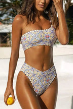 Dames Asymmetrische Print Bikini | Elegante Eén-Schouder Zomerzwemkleding 1
