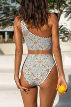 Dames Asymmetrische Print Bikini | Elegante Eén-Schouder Zomerzwemkleding 4