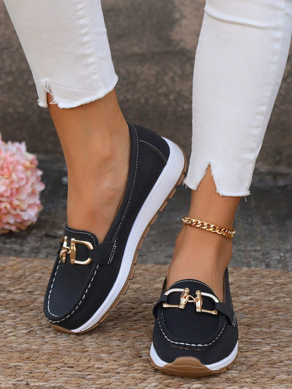 Dames Beige Comfort Loafers | Elegante Slip-On Instappers met Gouden Gesp 6