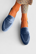 Dames Blauwe Suède Instaploafers | Comfortabele Klassieke Loafers 0