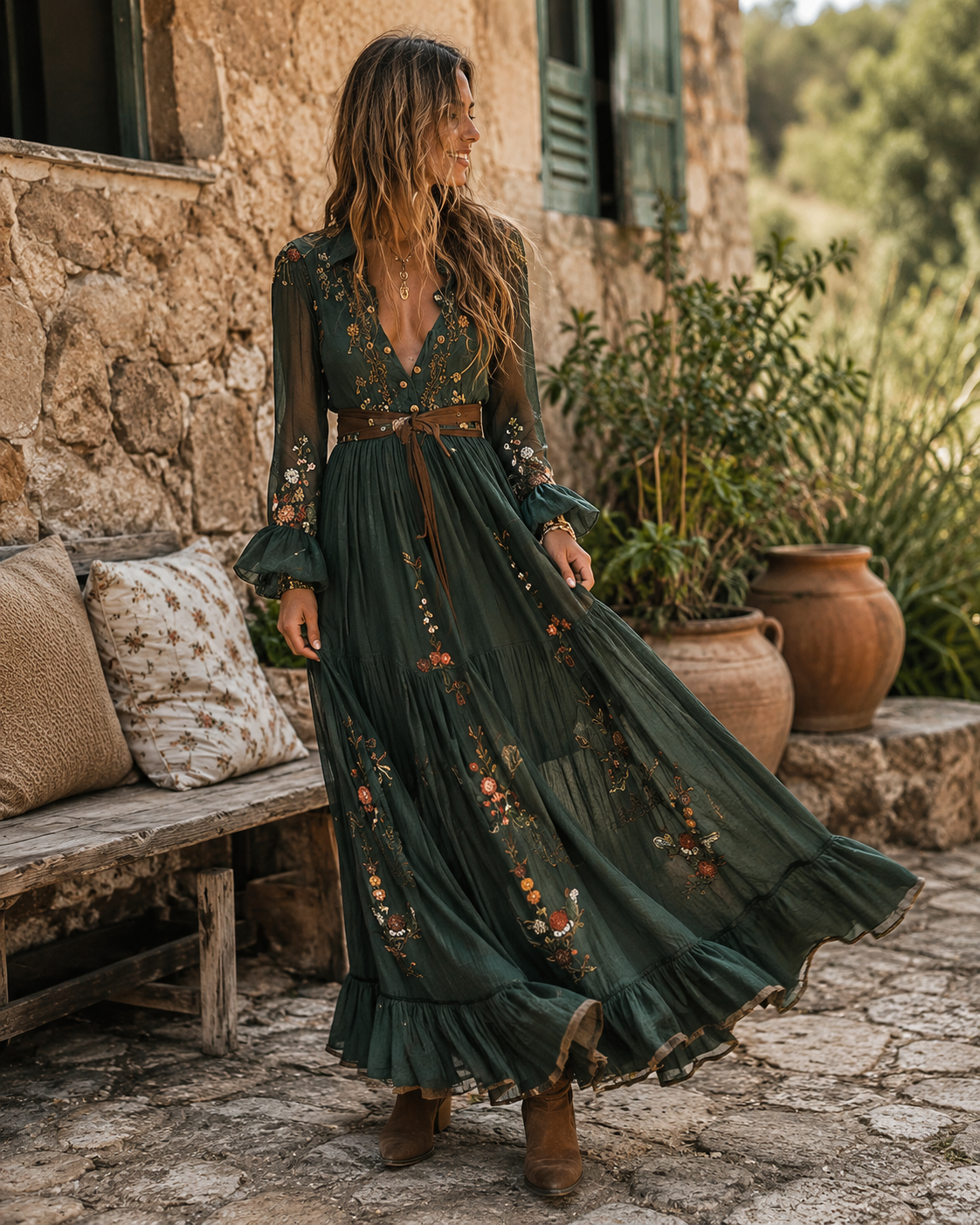 Dames Bloemen Maxi-Jurk | Elegante Vloeiende Retro Jurk voor Zomer 0