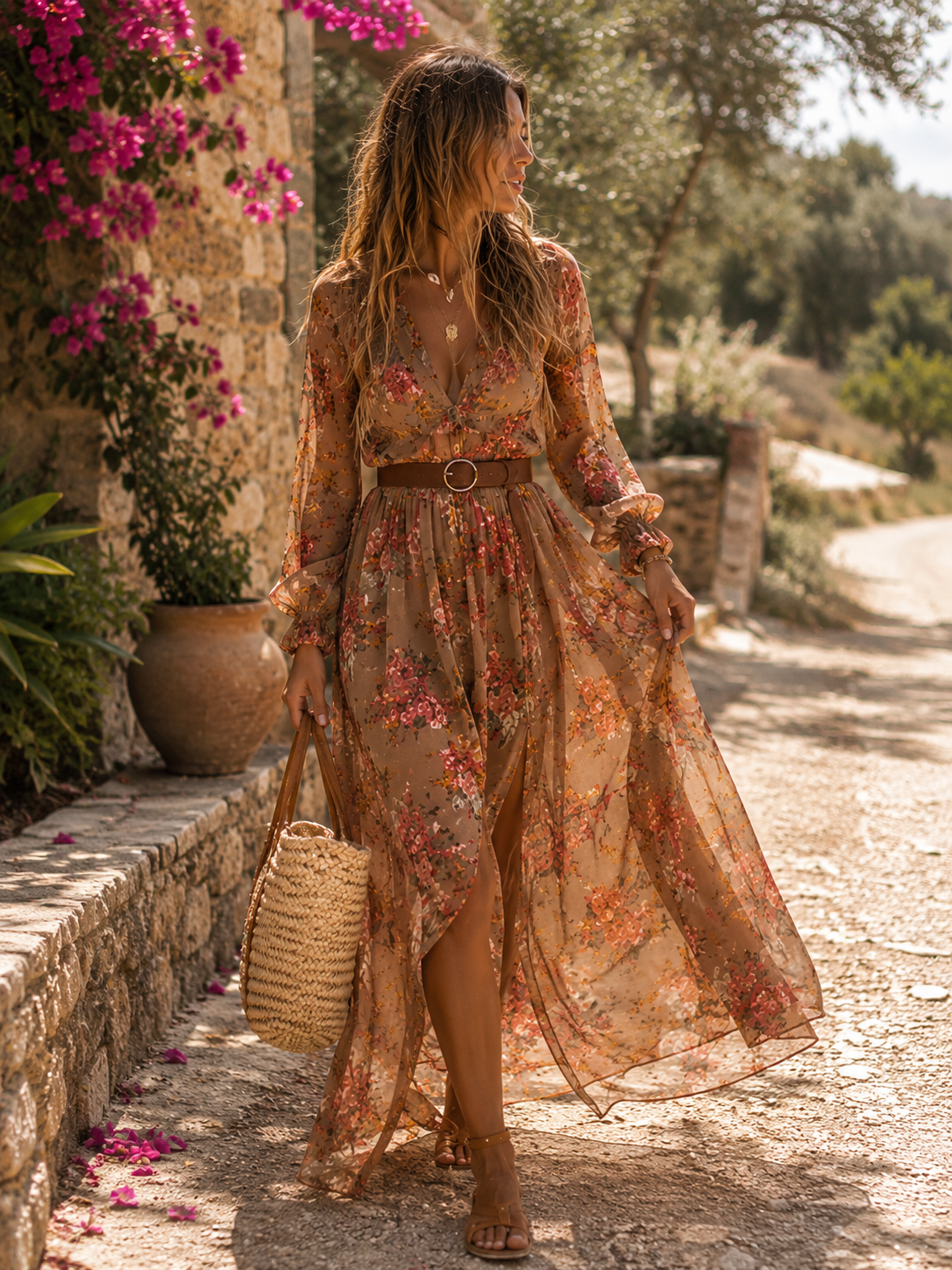 Dames Bloemen Maxi-Jurk | Elegante Vloeiende Retro Jurk voor Zomer 3
