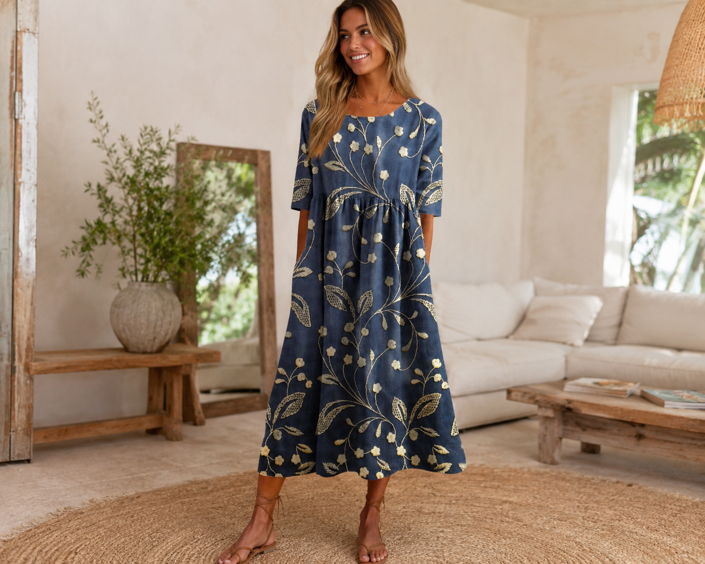 Dames Bloemen Midi-Jurk | Elegante Ademend Zomerjurk | Vloeiende Stijl voor Casual en Formele Gelegenheden 0