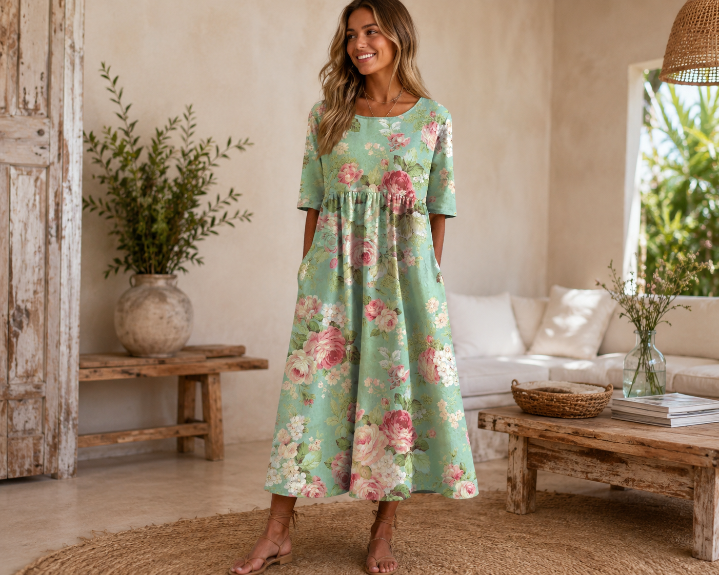 Dames Bloemen Midi-Jurk | Elegante Ademend Zomerjurk | Vloeiende Stijl voor Casual en Formele Gelegenheden 1