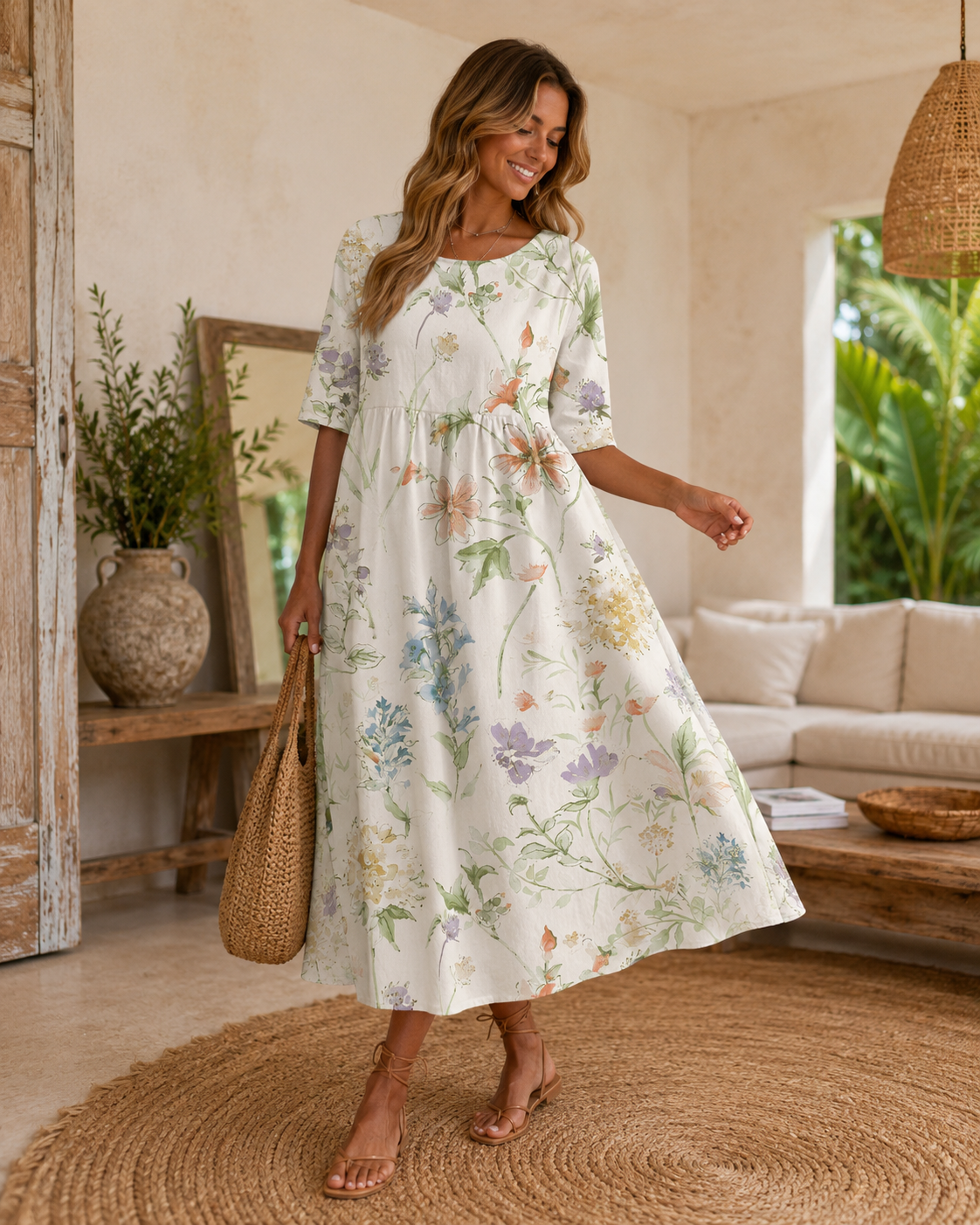 Dames Bloemen Midi-Jurk | Elegante Ademend Zomerjurk | Vloeiende Stijl voor Casual en Formele Gelegenheden 3