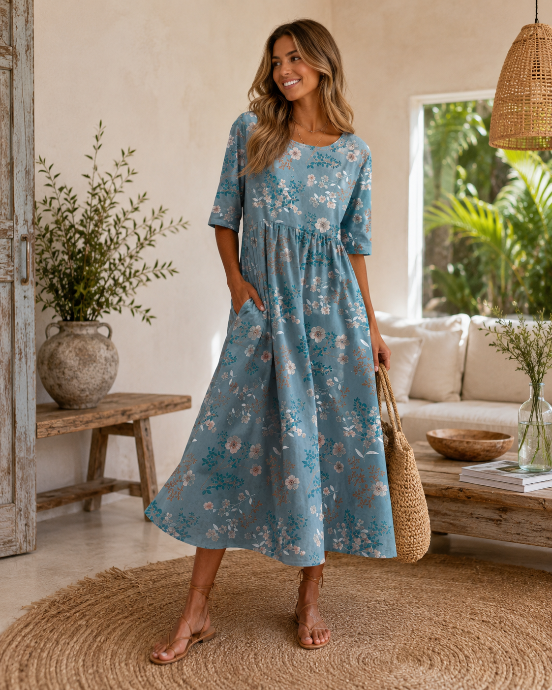 Dames Bloemen Midi-Jurk | Elegante Ademend Zomerjurk | Vloeiende Stijl voor Casual en Formele Gelegenheden 4