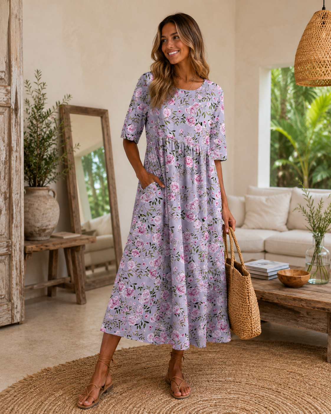 Dames Bloemen Midi-Jurk | Elegante Ademend Zomerjurk | Vloeiende Stijl voor Casual en Formele Gelegenheden 5