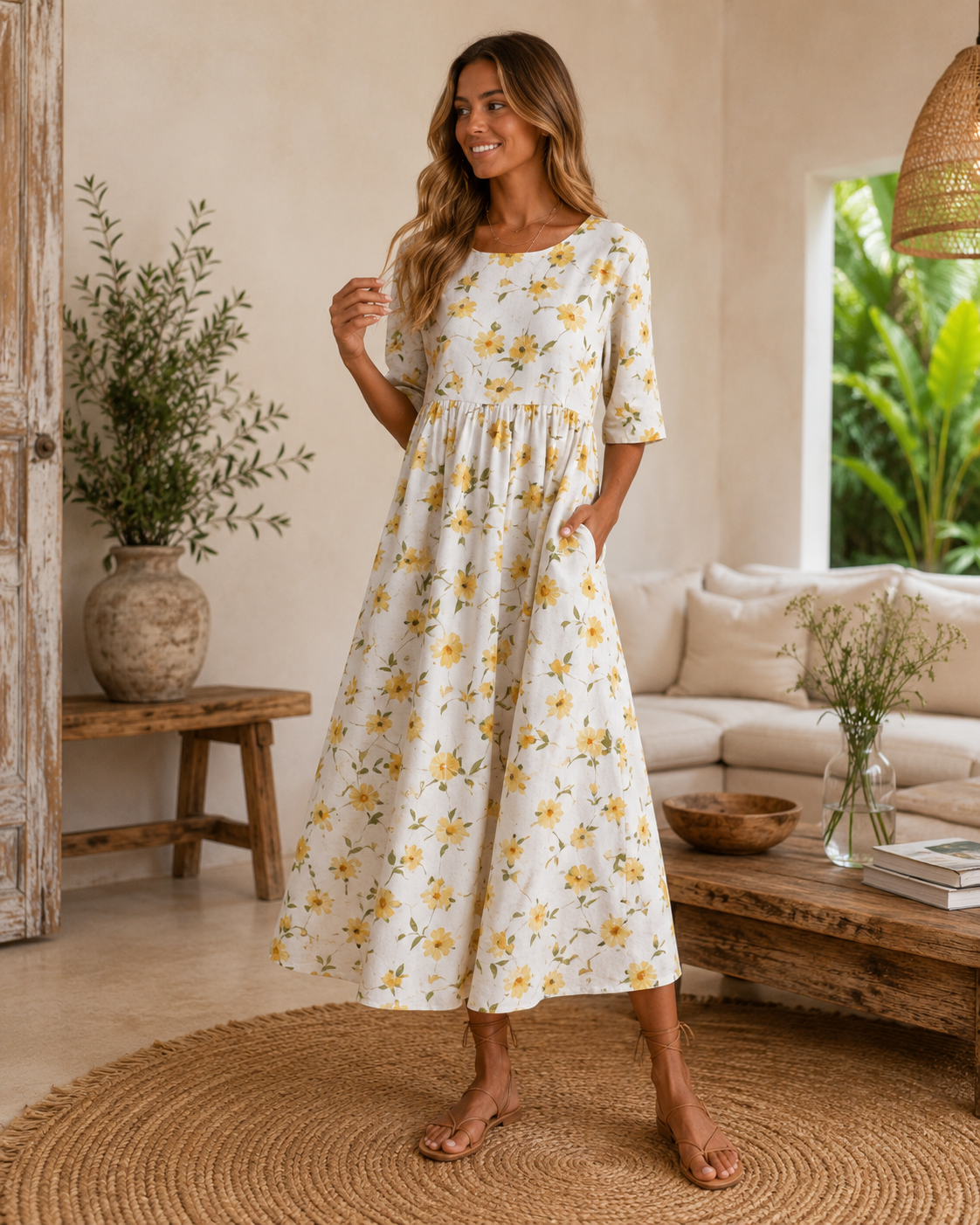 Dames_Bloemen_Midi-Jurk___Elegante_Ademend_Zomerjurk___Vloeiende_Stijl_voor_Casual_en_Formele_Gelegenheden_5