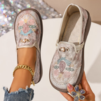 Dames Bloemenborduur Loafers | Elegante Zwarte Instappers met Platte Hak 0