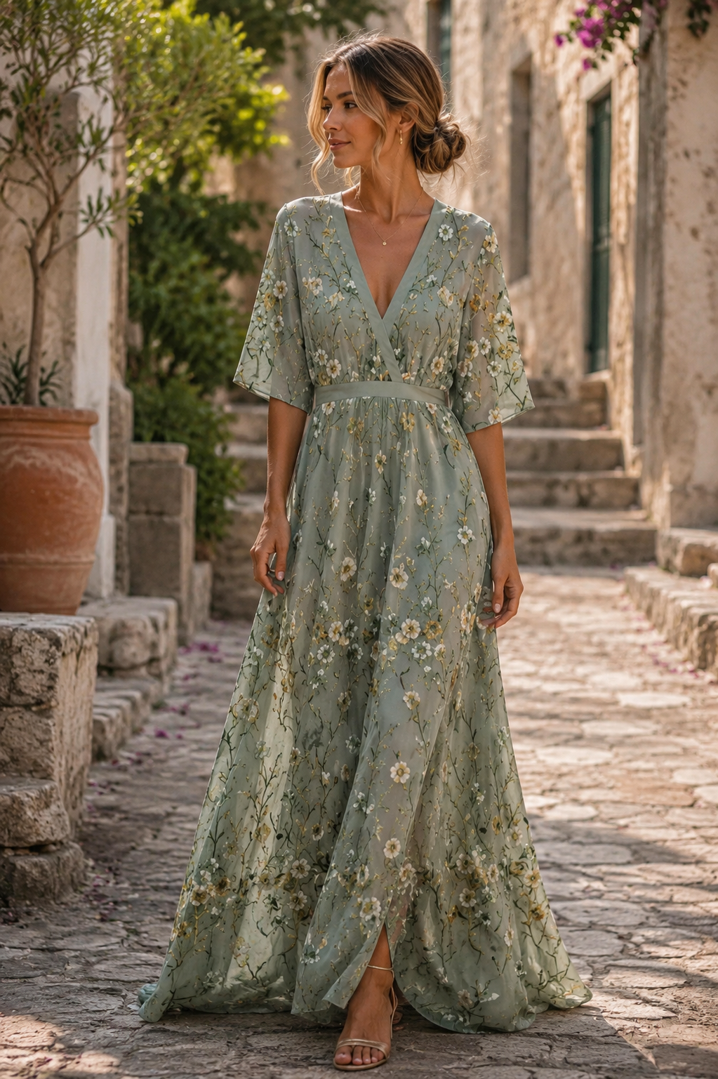 Dames Bloemenpatroon Maxi Jurk | Elegante Lange Zomerjurk met Vloeiend Silhouet 0