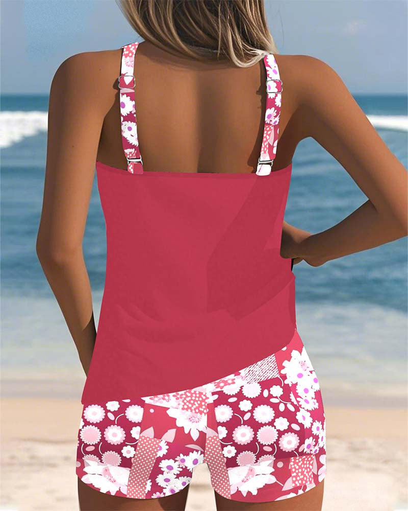 Dames Bloemenprint Tweedelig Badpak | Comfortabele Tanktop en Shorts voor Zomeractiviteiten 1