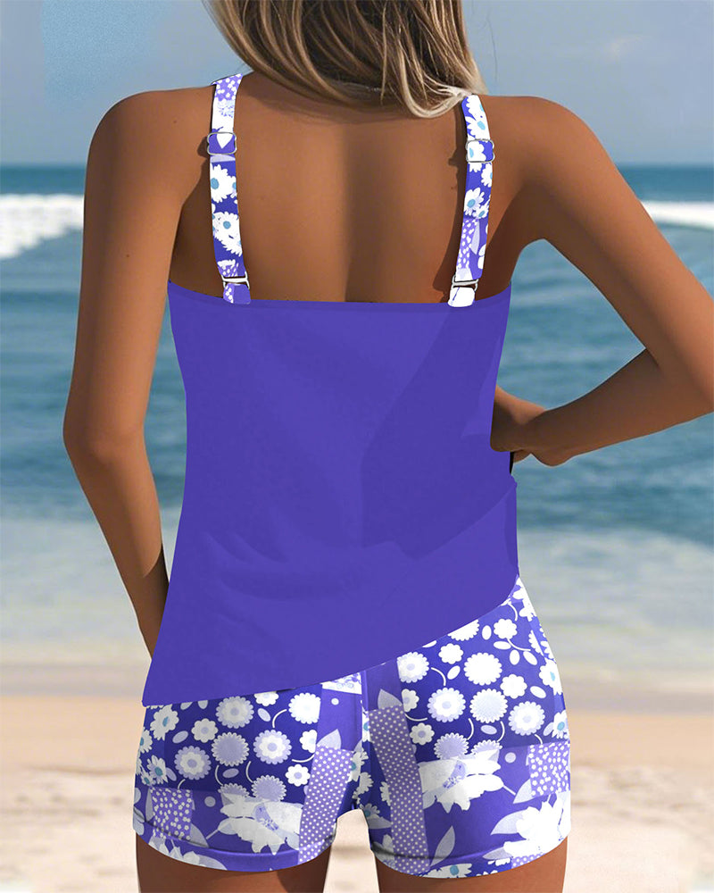 Dames Bloemenprint Tweedelig Badpak | Comfortabele Tanktop en Shorts voor Zomeractiviteiten 3