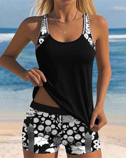 Dames Bloemenprint Tweedelig Badpak | Comfortabele Tanktop en Shorts voor Zomeractiviteiten 4