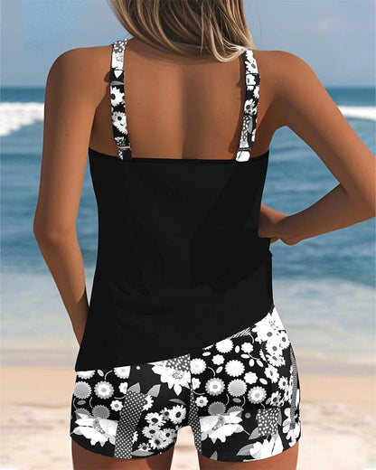 Dames Bloemenprint Tweedelig Badpak | Comfortabele Tanktop en Shorts voor Zomeractiviteiten 5