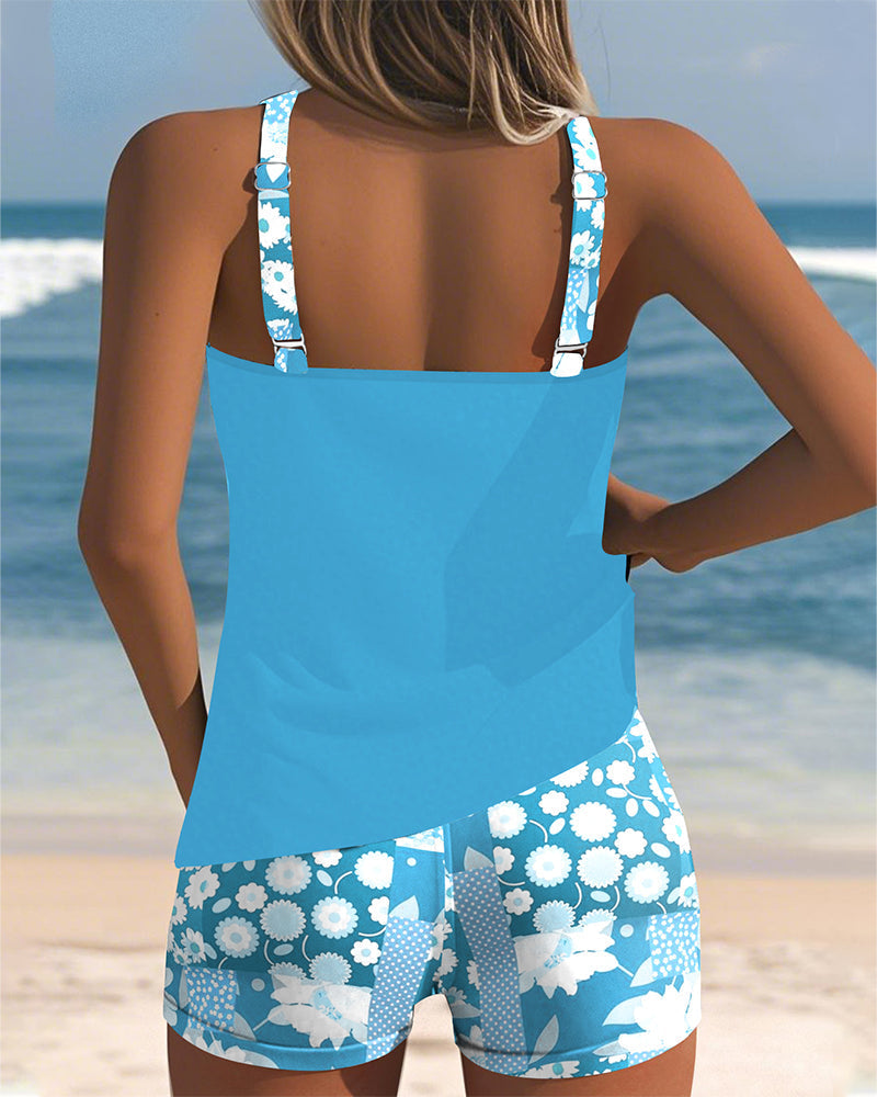 Dames Bloemenprint Tweedelig Badpak | Comfortabele Tanktop en Shorts voor Zomeractiviteiten 7