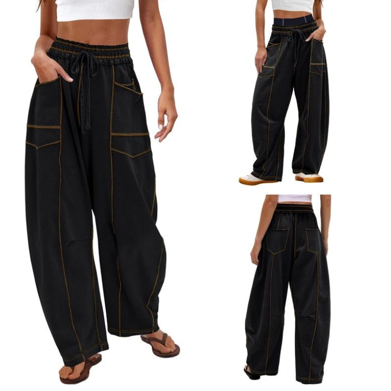 Dames Cargobroek | Comfortabele Wijde Pijpen met Trekkoord | Casual Relaxed Fit Cargo Broeken 0