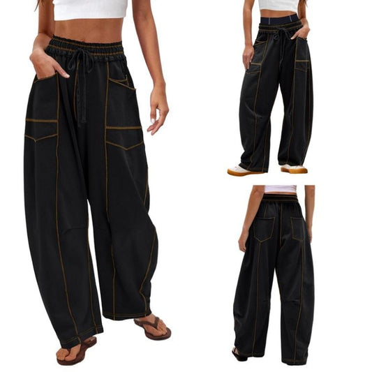 Dames Cargobroek | Comfortabele Wijde Pijpen met Trekkoord | Casual Relaxed Fit Cargo Broeken 0