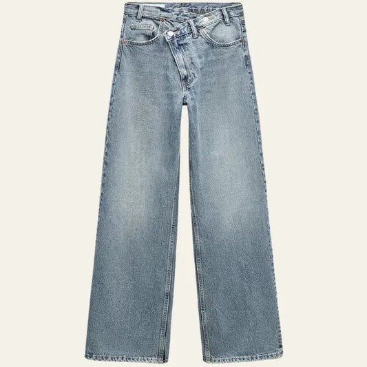 Dames Casual Denim Spijkerbroek | Comfortabele Hoge Taille Wijde Jeans 0