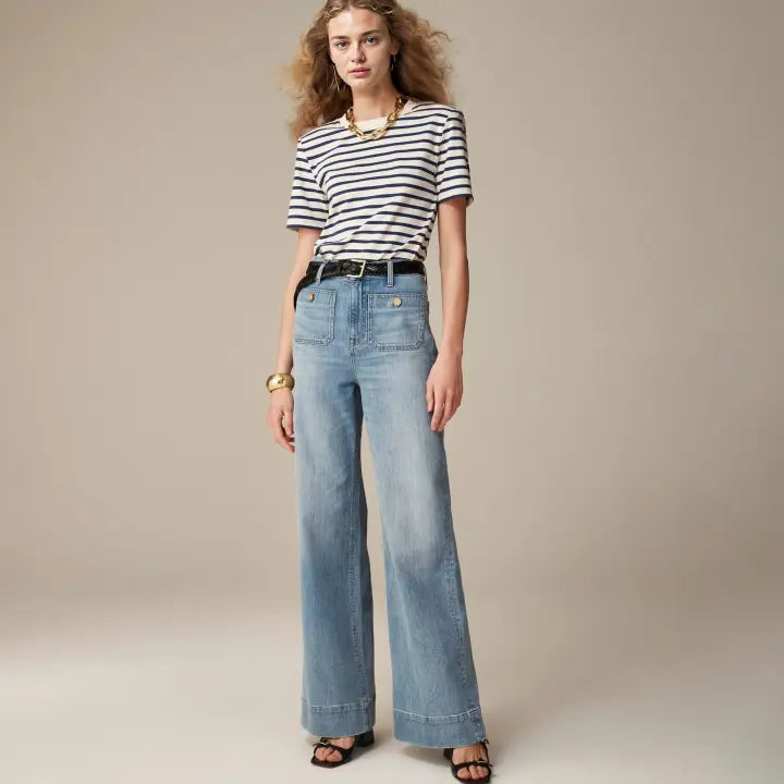 Dames Comfortabele Denim Spijkerbroek | Wijde Pijpen Casual Jeans met Hoge Taille 0