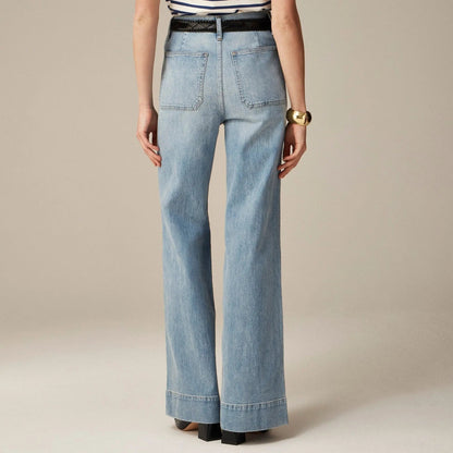 Dames Comfortabele Denim Spijkerbroek | Wijde Pijpen Casual Jeans met Hoge Taille 1