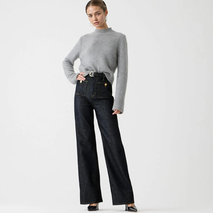 Dames Comfortabele Denim Spijkerbroek | Wijde Pijpen Casual Jeans met Hoge Taille 6