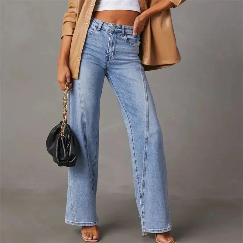 Dames Denim Flared Broek | Trendy Wijde Pasvorm met Patchwork Design 1