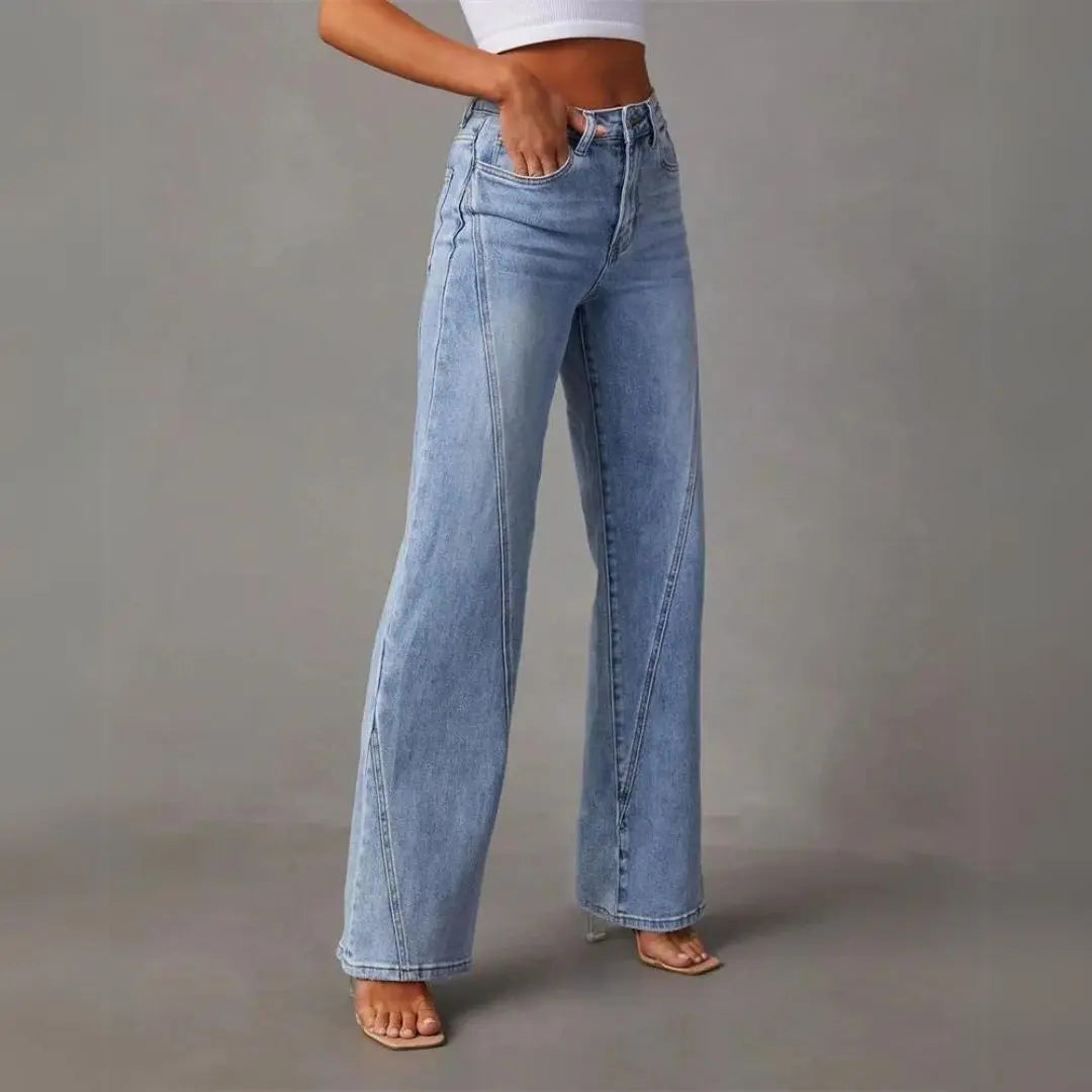 Dames Denim Flared Broek | Trendy Wijde Pasvorm met Patchwork Design 4