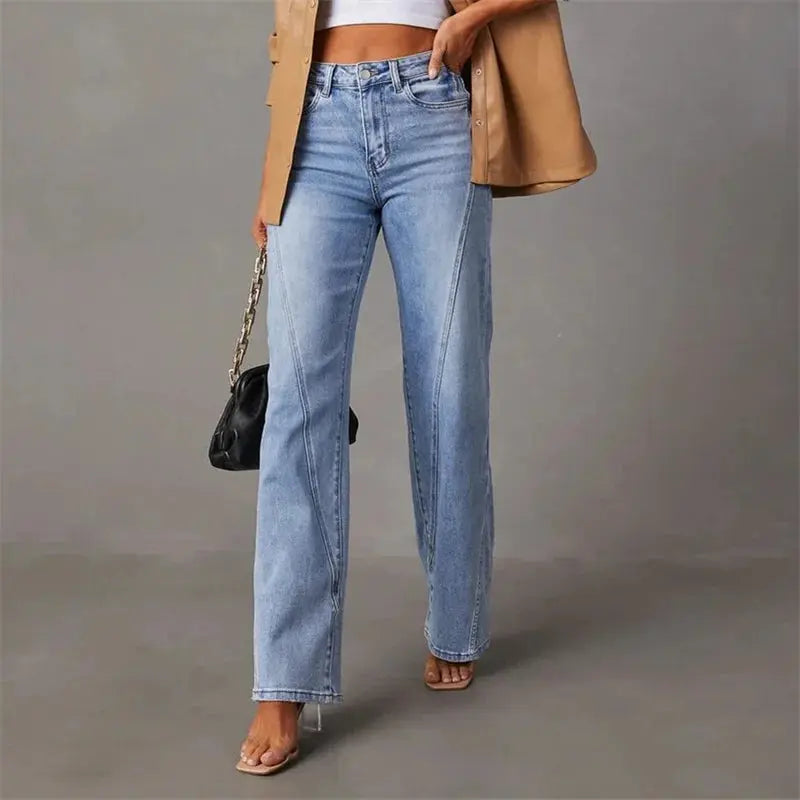 Dames Denim Flared Broek | Trendy Wijde Pasvorm met Patchwork Design 5