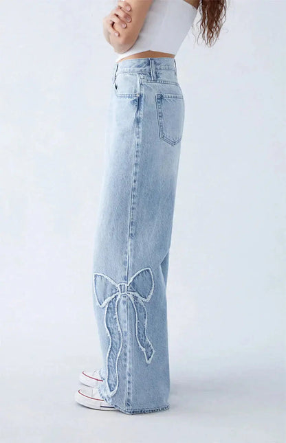 Dames Denim Spijkerbroek met Patches | Trendy Wijde Pijpen Casual Broek 3