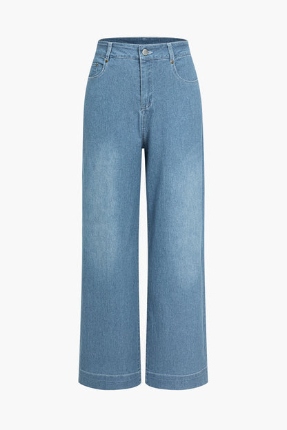 Dames Denim Wijde Jeans | Comfortabele Hoge Taille Flared Broek 0