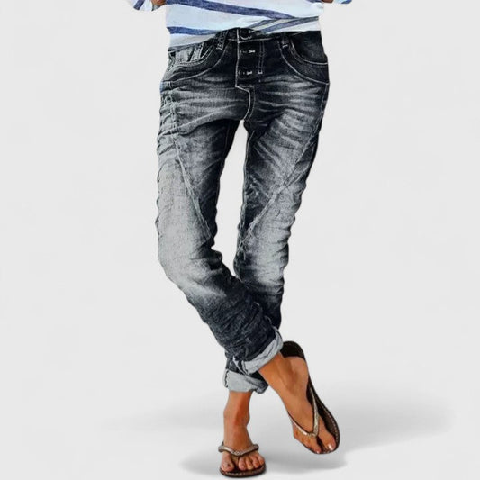 Dames Distressed Denim Spijkerbroek | Wijde Pijpen Vintage Casual Jeans 0