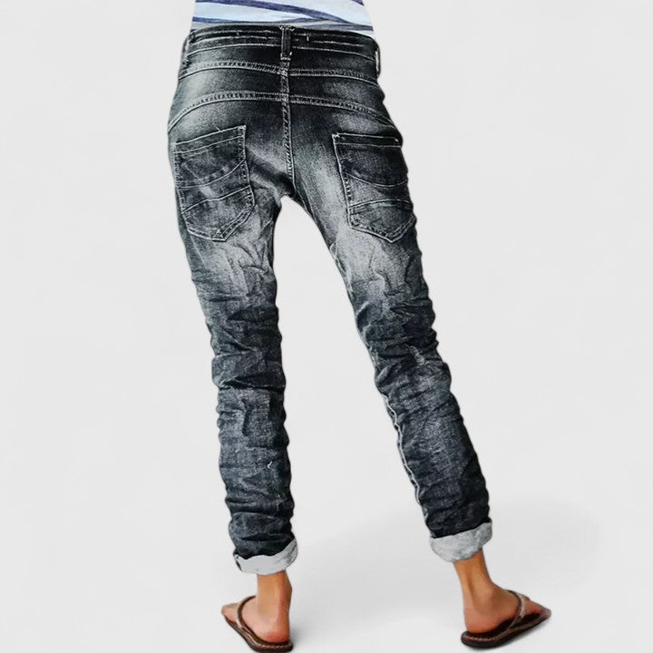 Dames Distressed Denim Spijkerbroek | Wijde Pijpen Vintage Casual Jeans 1