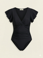 Dames Elegant V-Hals Badpak | Flatterende Ruches Mouwen voor Zomer 1