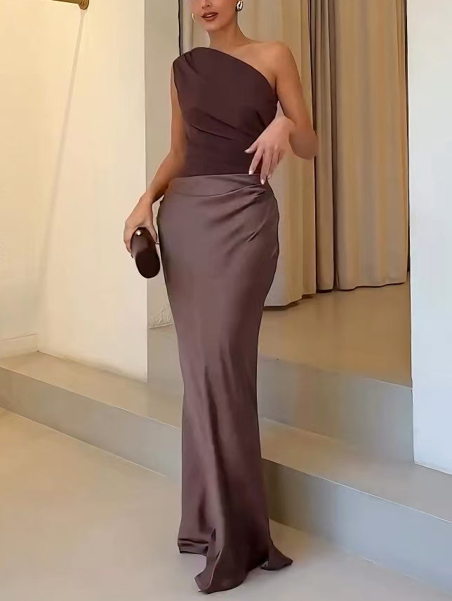 Dames Elegante Geplooide Maxi Jurk | Stijlvolle One-Shoulder Lange Jurk voor Feestelijke Gelegenheden 5
