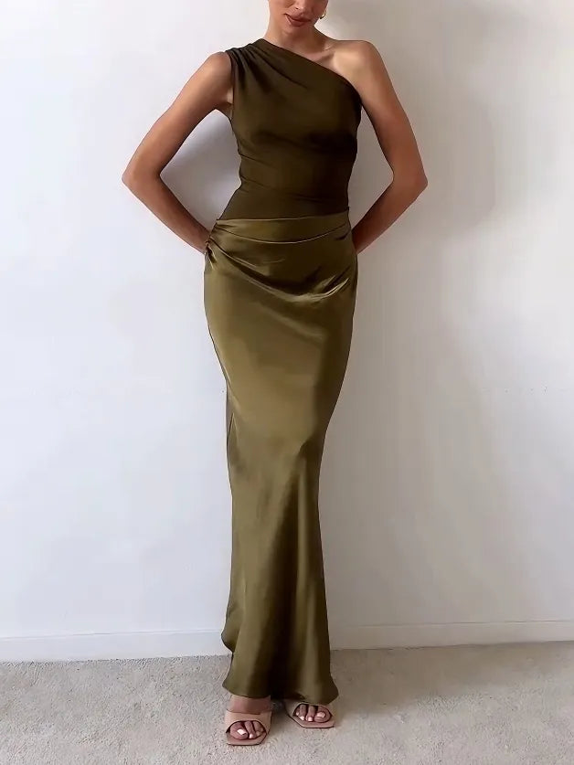 Dames Elegante Geplooide Maxi Jurk | Stijlvolle One-Shoulder Lange Jurk voor Feestelijke Gelegenheden 7