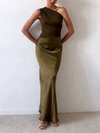 Dames Elegante Geplooide Maxi Jurk | Stijlvolle One-Shoulder Lange Jurk voor Feestelijke Gelegenheden 7