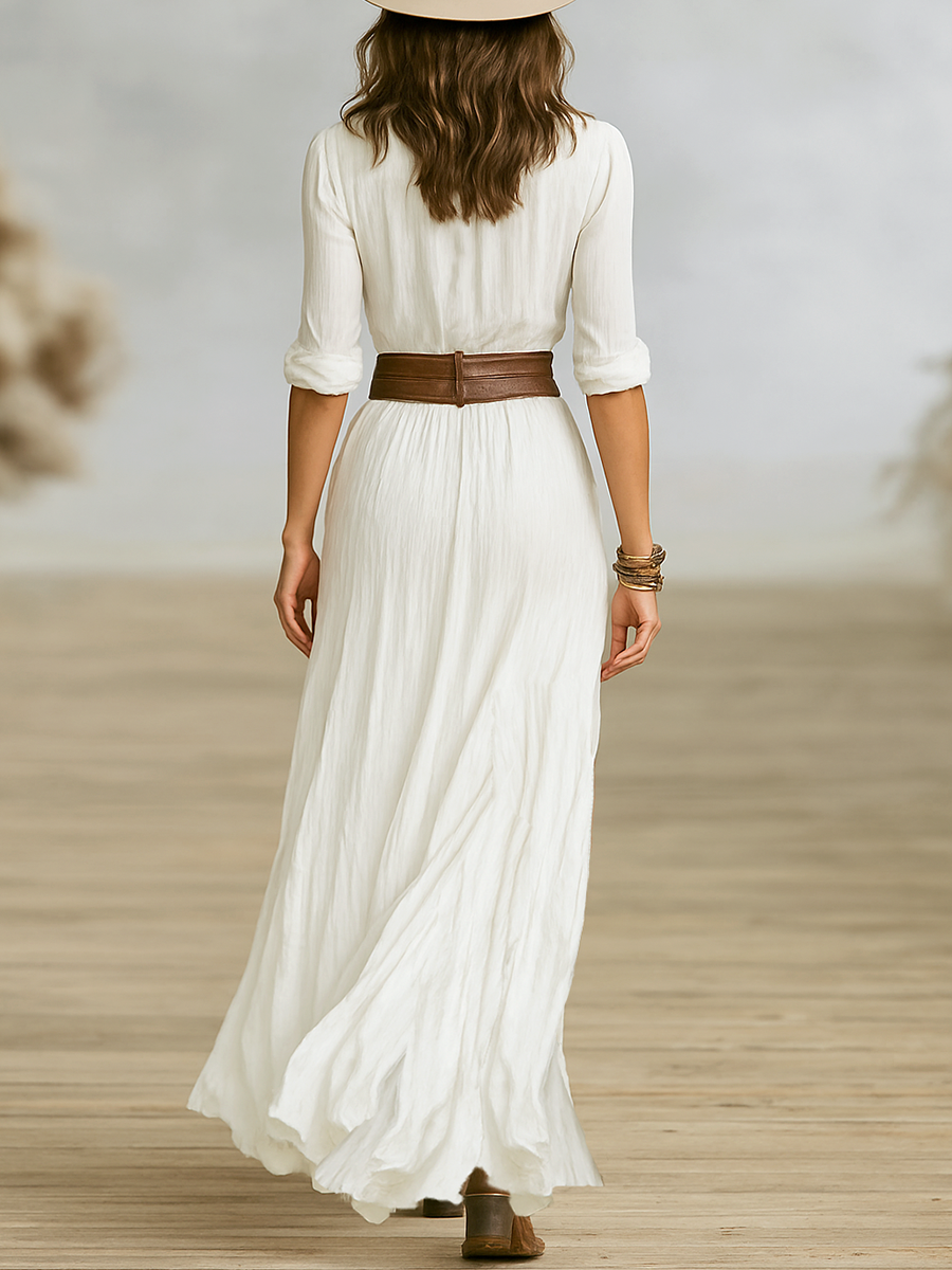 Dames Elegante Maxi Jurk | Chique Lange Jurk met Taillebepalende Riem 7