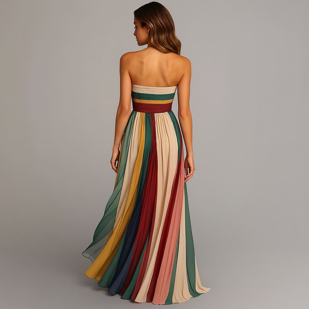 Dames Elegante Maxi Jurk | Strapless Juweeltinten Feestjurk met Zwierige Plooien 3