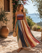 Dames Elegante Maxi Jurk | Strapless Juweeltinten Feestjurk met Zwierige Plooien 0