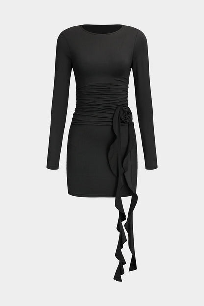 Dames Elegante Stretch Mini-jurk | Figuuraccentuerend met Romantisch Rozen Detail 0