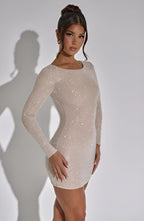 Dames Fijne Glitter Bodycon Mini-Jurk | Elegante Lange Mouwen voor Gala 1